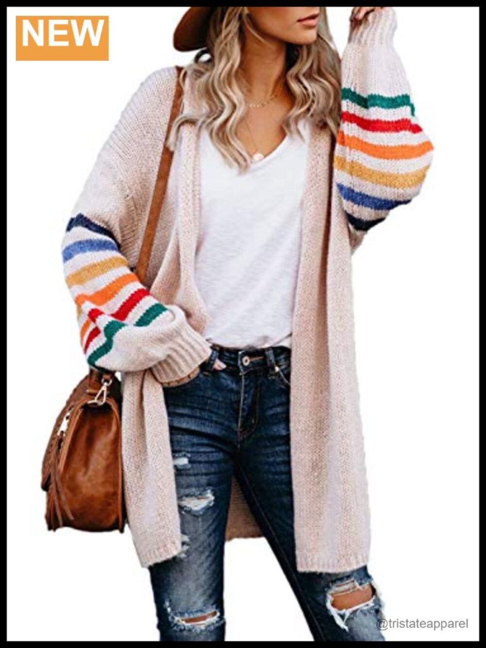 Womens Striped Knit Cardigan Long Sleeve Open Front Sweater V-Neck